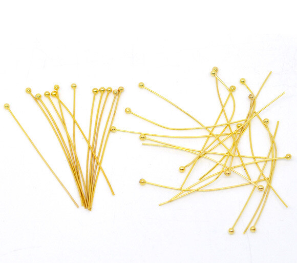25 tiges clous à tête boule ronde dorées 45 x 0,7 mm