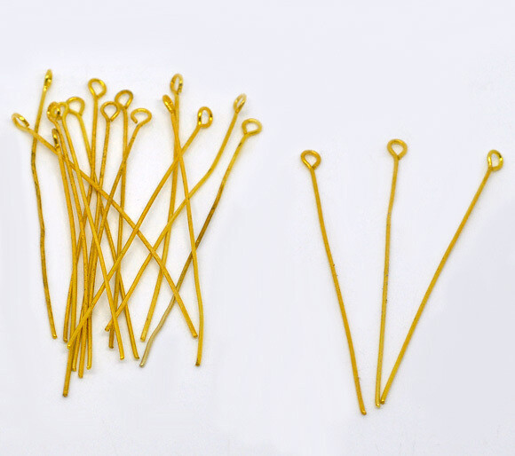 25 tiges clou à tête oeillet 50 x 0,7 mm dorées
