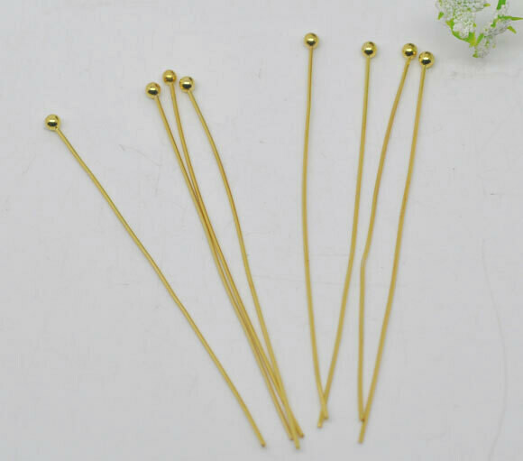 25 tiges clou à tête boule ronde dorées 50 x 0,5 mm