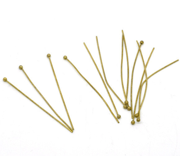 25 tiges clous à tête boule ronde bronze 45 x 0,7 mm