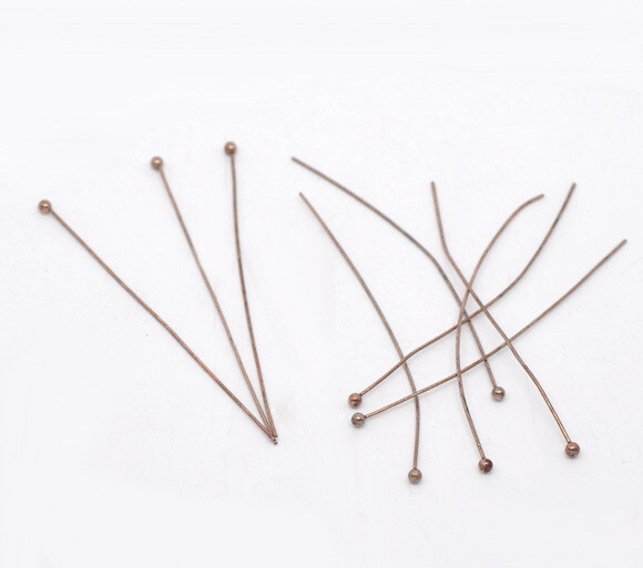 25 tiges clou à tête boule ronde CUIVRE 50 x 0,5 mm