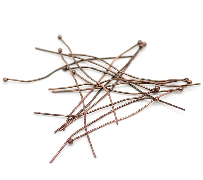 25 tiges clous à tête boule ronde cuivre 50 x 0,7 mm