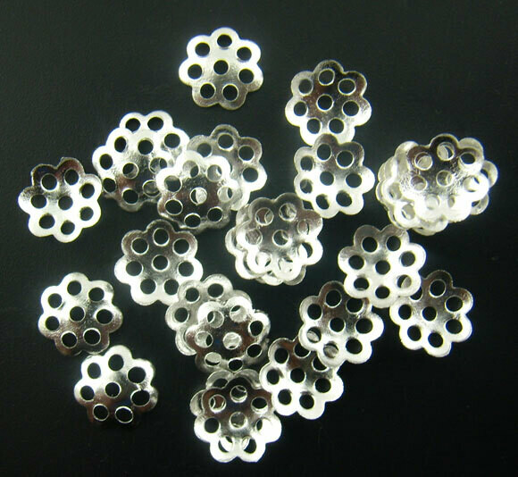 50 coupelles calottes argentées fleur filigrane 6 mm