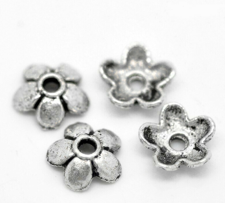 25 coupelles calottes fleur argentées 6 mm