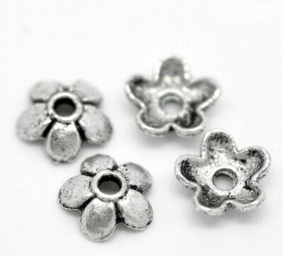 25 coupelles calottes fleur argentées 6 mm