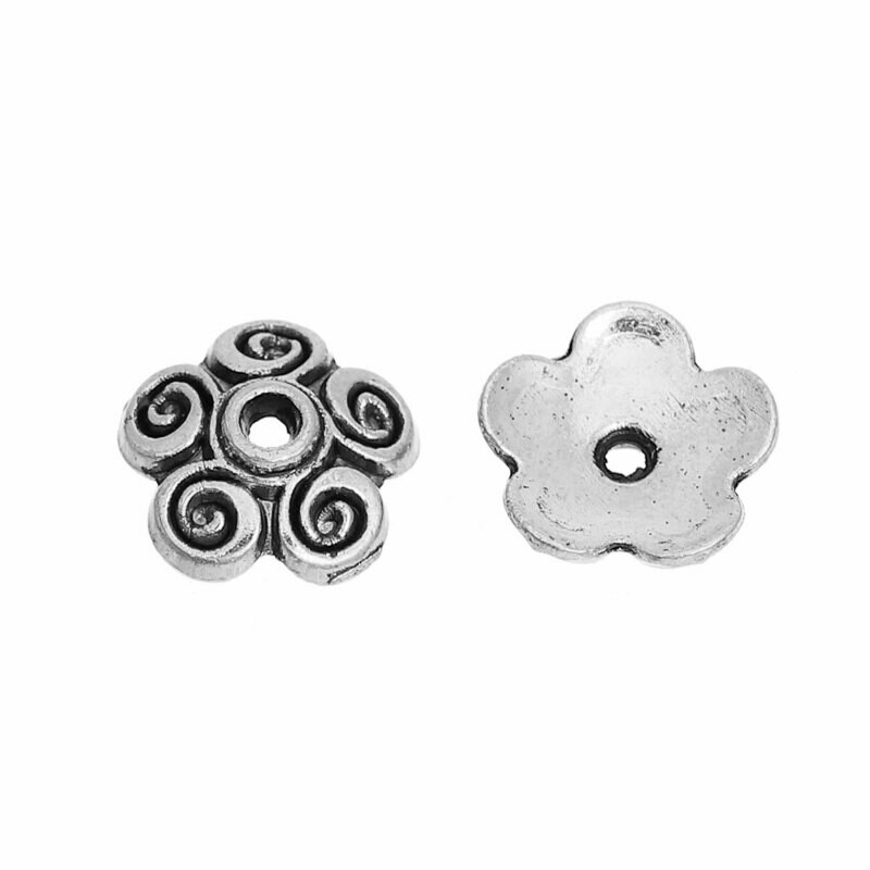 10 coupelles calottes argentées fleur spirales 10 mm environ