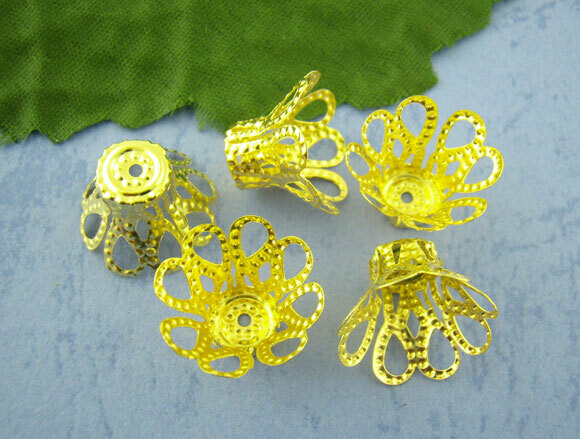 11 coupelles calottes dorées fleur filigrane 11 x16 mm