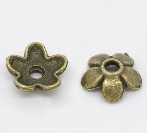 25 coupelles calottes fleur couleur bronze 6,5 mm