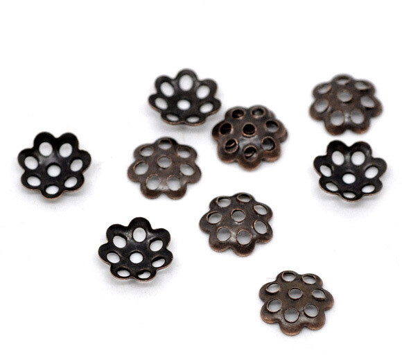 50 coupelles calottes couleur cuivre fleur filigrane 6 mm