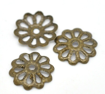 50 coupelles calottes couleur bronze fleur filigrane 8 mm