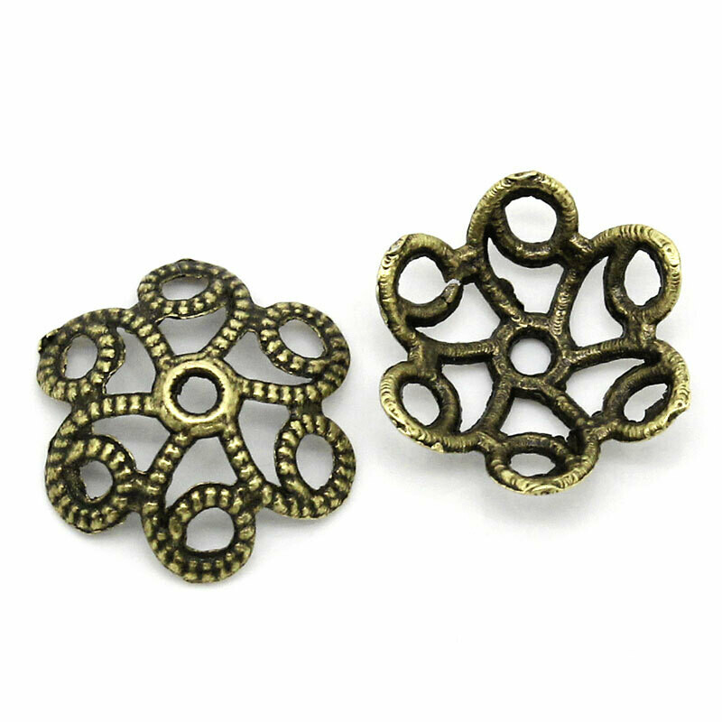 6 coupelles calottes spirales filigrane couleur bronze 11 x 10 mm