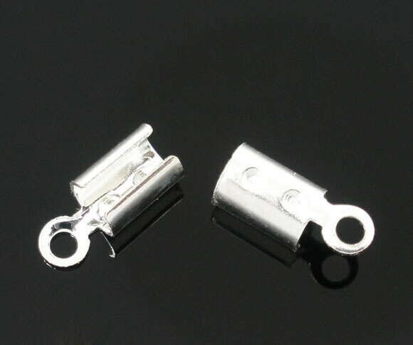 20 embouts de cordons/colliers argentés 8 x 3 mm à écraser