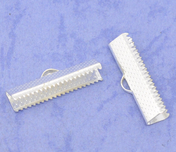10 embouts griffe de cordons argentés 25 x 7,5 mm