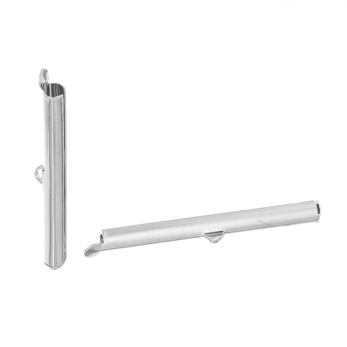 2 embouts argentés pour tissage de perles 40 x 6 mm