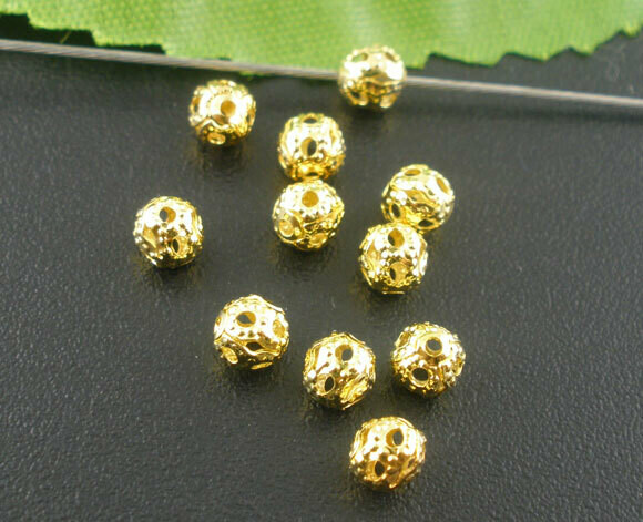 30 perles rondes filigrane filigree 4 mm dorées