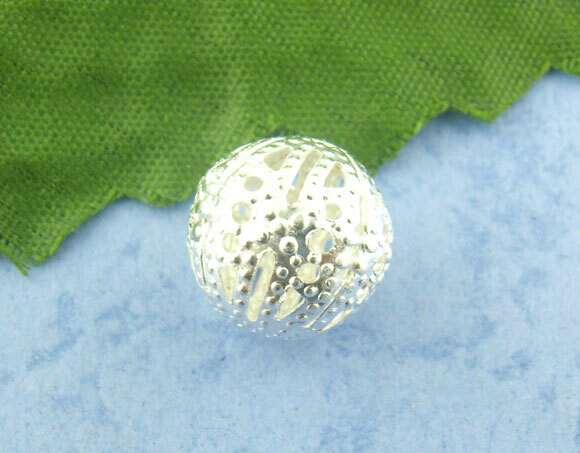 20 perles rondes filigrane filigree 12 mm argentées
