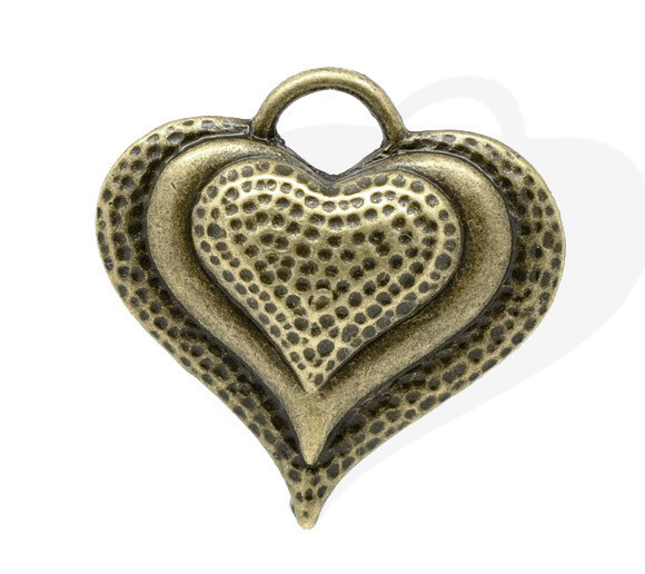 2 pendentifs coeur  couleur bronze 33 x 33 mm