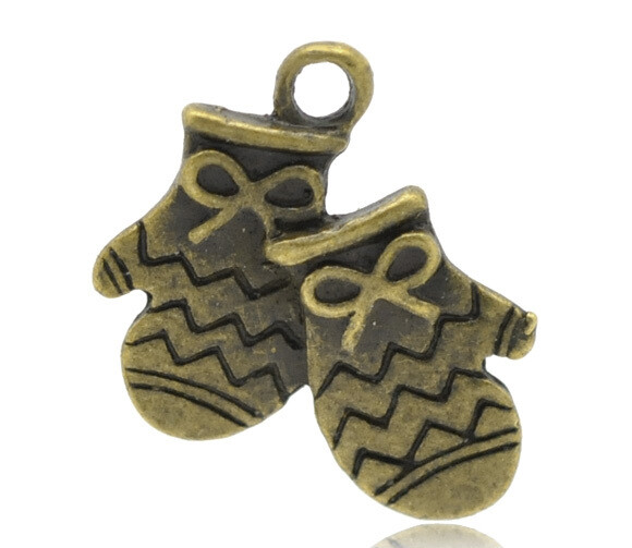 4 pendentifs paire de mouffles couleur bronze antique 17 x 17 mm