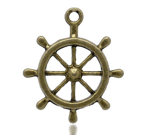 5 pendentifs breloques gouvernail marin couleur bronze 29x25 mm