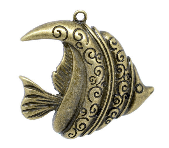 Pendentif poisson en bronze tibétain 37 x 35 mm