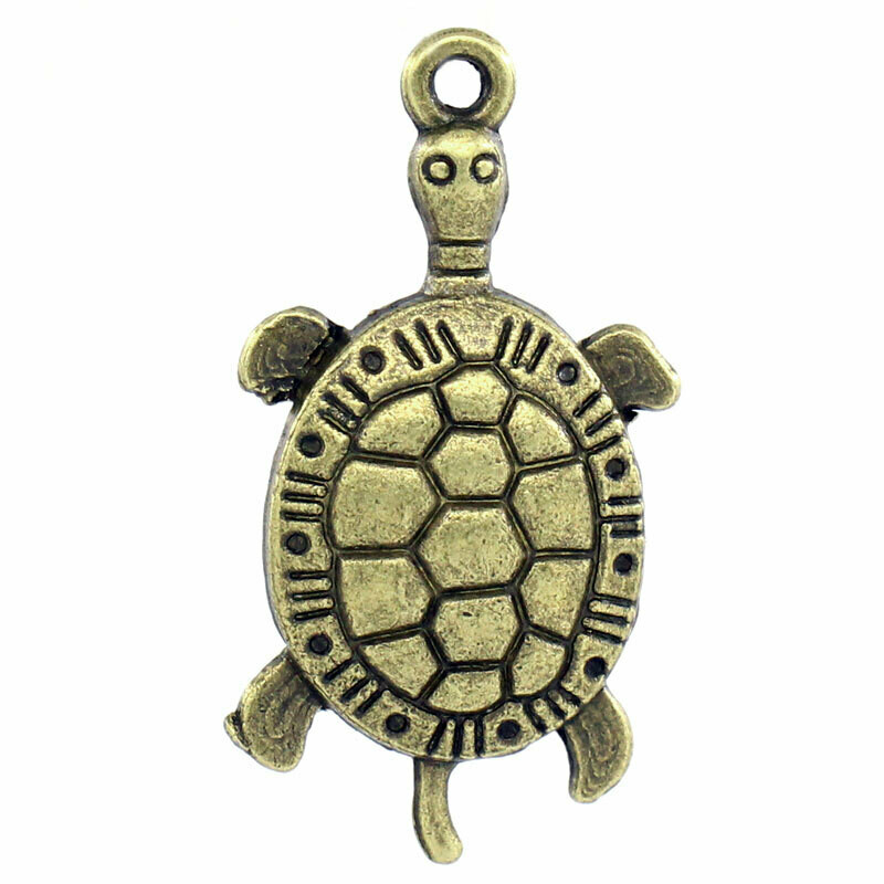 6 breloques tortue couleur bronze 30 x 16 mm