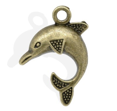 8 pendentifs breloques dauphin métallique couleur bronze 32 x 25 mm