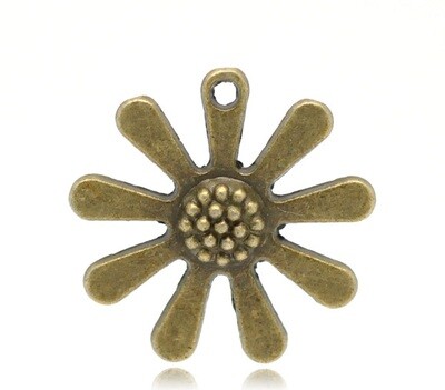 8 pendentifs fleur à 9 pétales couleur bronze antique 23 mm