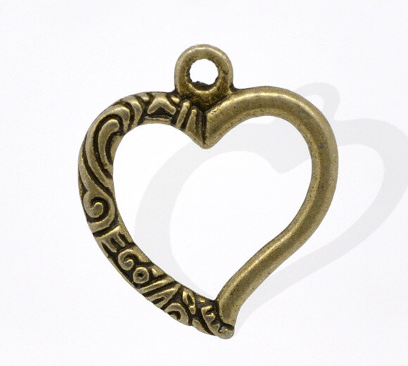 4 pendentifs coeur évidé couleur bronze 25x22 mm