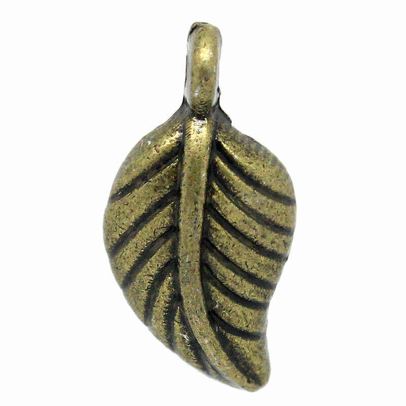 15 pendentifs breloques feuille couleur bronze antique  15 x 7,5 mm