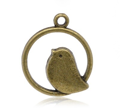 6 pendentifs oiseau dans un cercle en bronze tibétain 2 cm