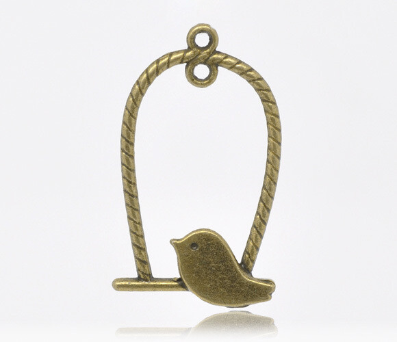 4 pendentifs intercalaires oiseau couleur bronze 31 x 18 mm