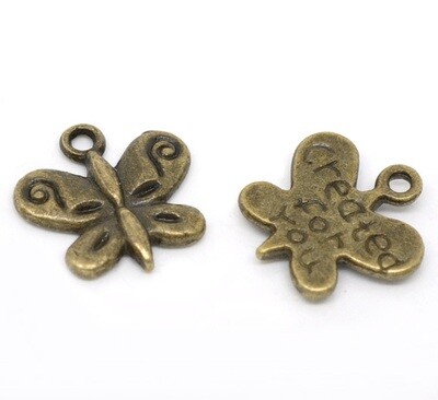 8 pendentifs papillon en bronze tibétain 13 x 13 mm