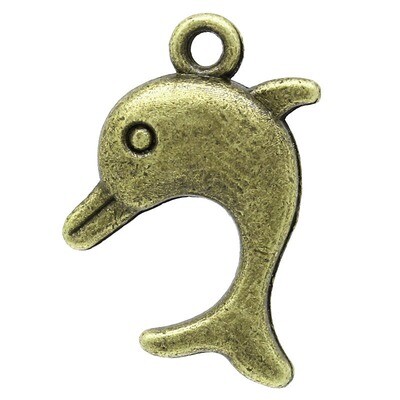 6 breloques dauphin 3D couleur bronze 18 x 13 mm