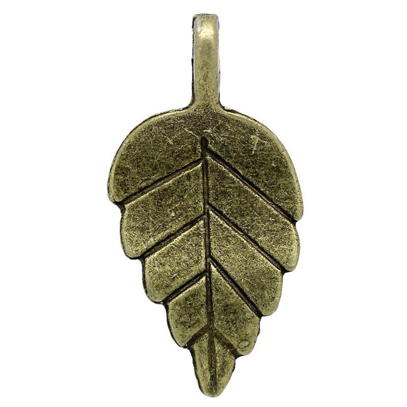 8 pendentifs feuille couleur bronze 28 x 14 mm