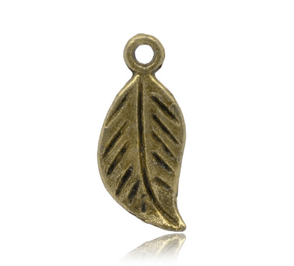 20 breloques feuille métal couleur bronze 17x7 mm
