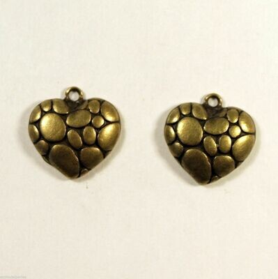 4 breloques coeur à bulles métal couleur bronze 18x18 mm