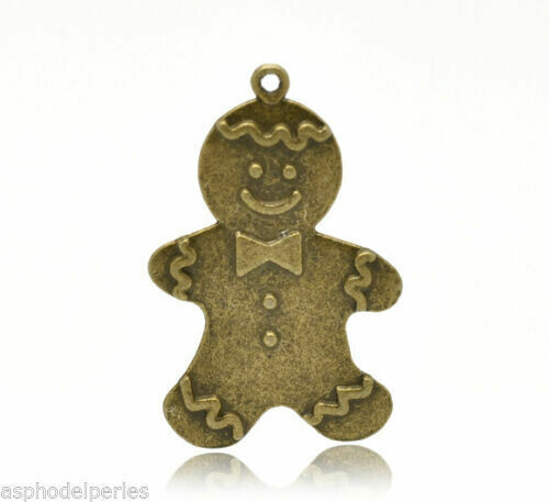 4 pendentifs bonhomme pain d'épice couleur bronze 41 x 27 mm