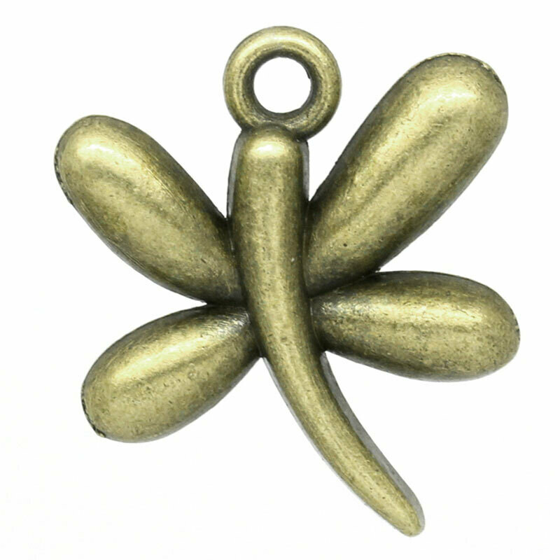 4 pendentifs breloques libellule métallique couleur bronze 22 x 19 mm