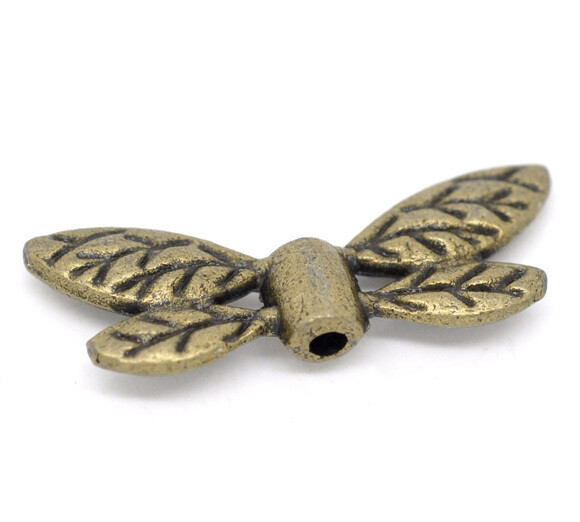 10 perles métalliques libellule couleur bronze 22 x 8 mm