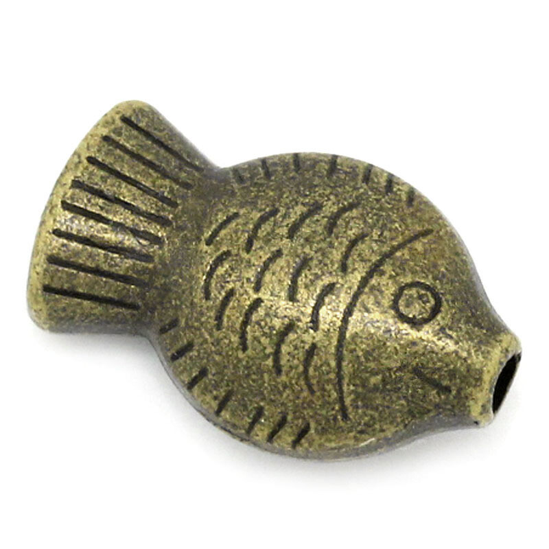 6 perles intercalaires poisson couleur bronze antique  15 x 9 mm