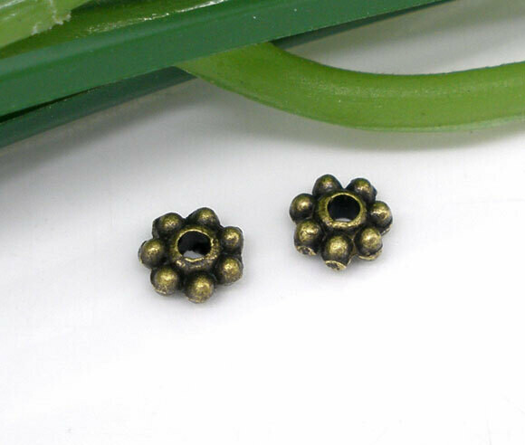 100 perles intercalaires marguerite bronze 4 mm