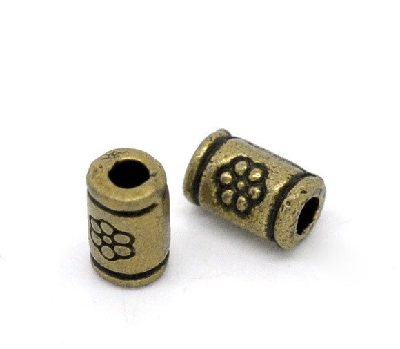 30 tubes perles intercalaires cylindres couleur bronze motif fleur 5x3 mm