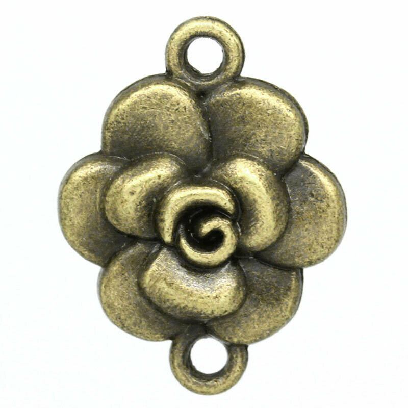 4 connecteurs fleur rose couleur bronze antique 23 x 13 mm