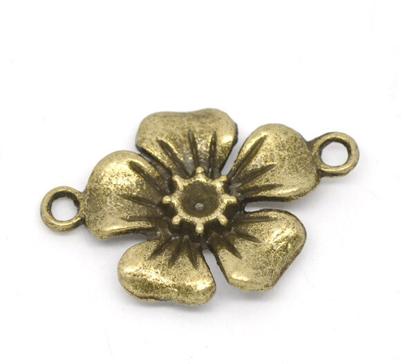 6 connecteurs fleur couleur bronze 18 x 27mm