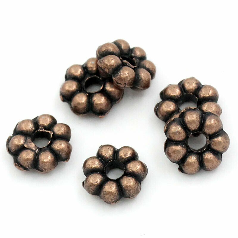 30 perles intercalaires marguerite couleur cuivre 4,8 x 4,8 mm