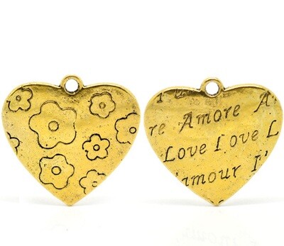 2 pendentifs coeur doré 27 x 26 mm sans nickel