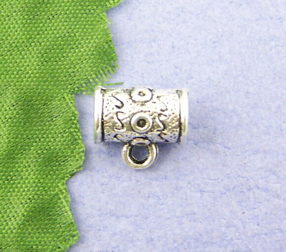 5 bélières argentées gravées fleurs  6 x 11 mm