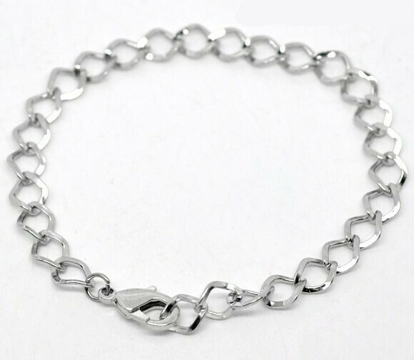 Bracelet chaînette  à garnir pour breloques charms 20 cm argenté vieilli