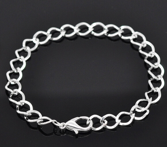 Bracelet chaînette  à garnir pour breloques charms 20 cm argenté