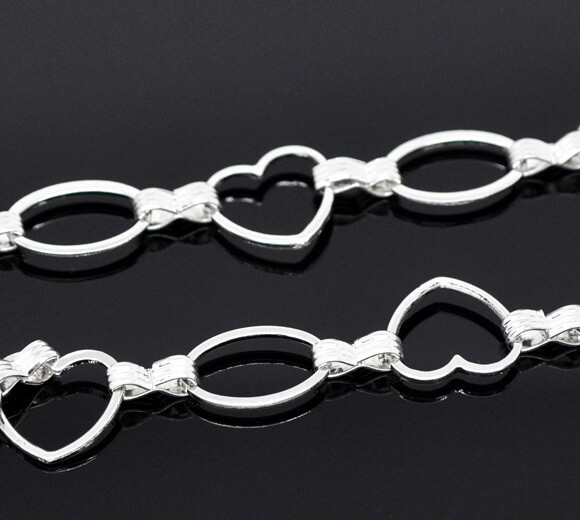 Bracelet chaînette coeurs  19 cm argenté